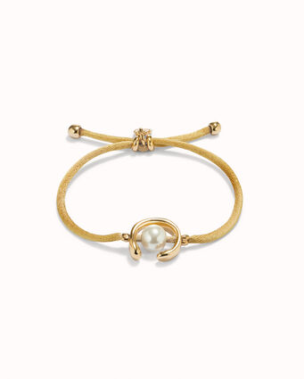 Bracelet en fil chameau avec perle de coquillage plaquée or 18 carats